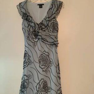 Blue/Black Floral Faith Love Passion F.L.P. Size 6 Lined Midi Dress